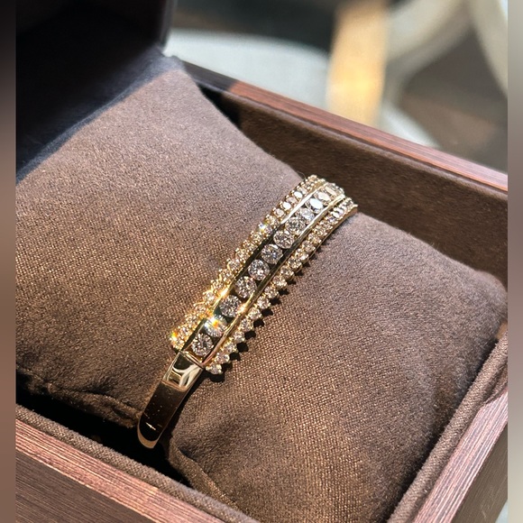 Estate 2.20 CTW Diamond Channel Set Gold Bangle Bracelet - Picture 3 of 4